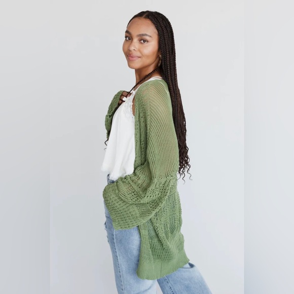 Olivia Green Knit Netted Cardigan EUC - Picture 3 of 8
